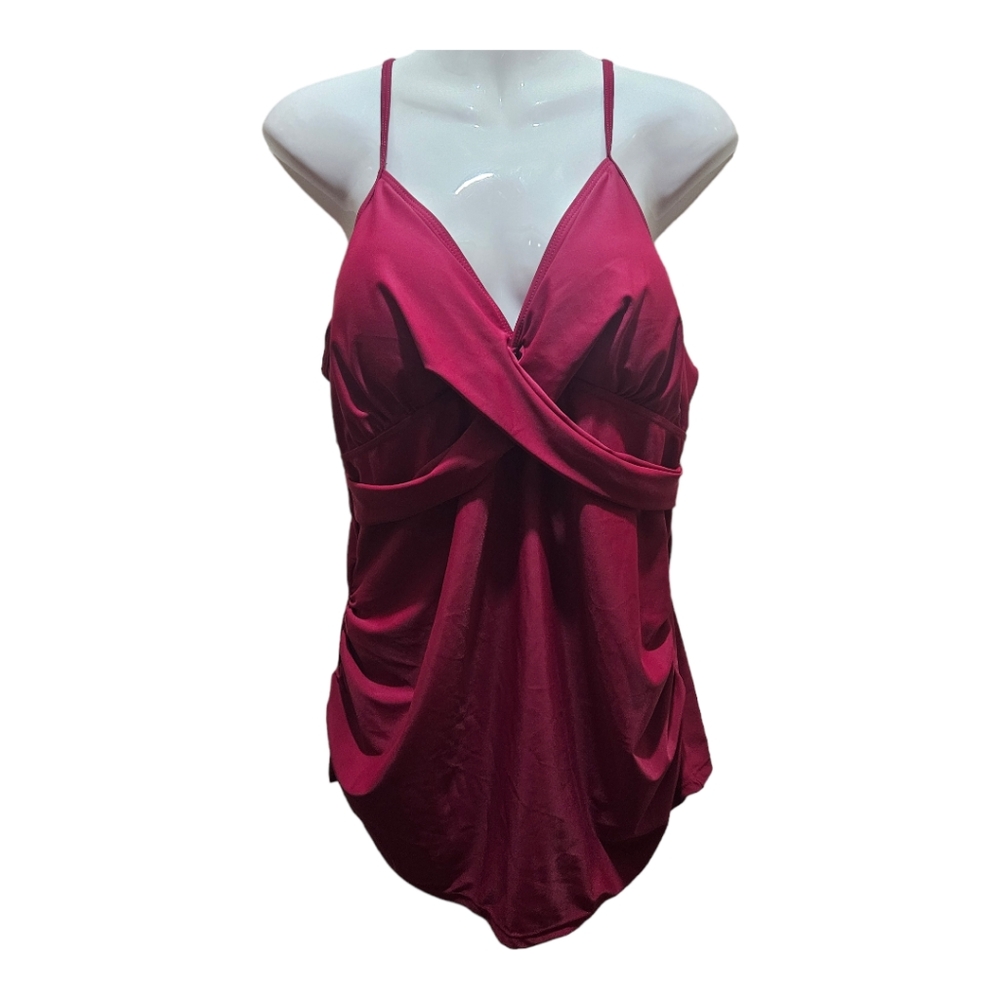Ziola Swimwear Maternity Top, Retro Plum Wrap Top  Front Tankini Swimwear    2XL